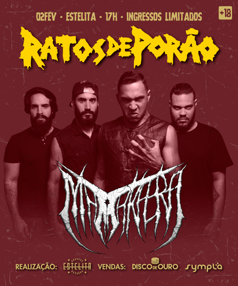 Ratos de Porão no Estelita - SESSÃO EXTRA Shows: Ratos de Porão (SP) e Matakabra (PE) Local: Estelita (Av. Saturnino de Brito, 385, Cabanga, Recife) Data: 02/02/2018 (Sexta-feira) Horário de abertura da casa: 17h Horário de encerramento das atividades: 20h30min Ingresso: R$ 45 (Primeiro lote) Venda online: https://www.sympla.com.br/  Ponto de venda: Disco de Ouro (Rua 7 de Setembro, 318, Boa Vista) Censura: 18 anos.