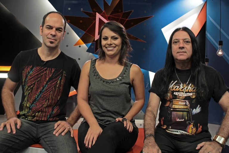 Os apresentadores Terence Machado, Sabrina Damasceno e Adriano Falabella 